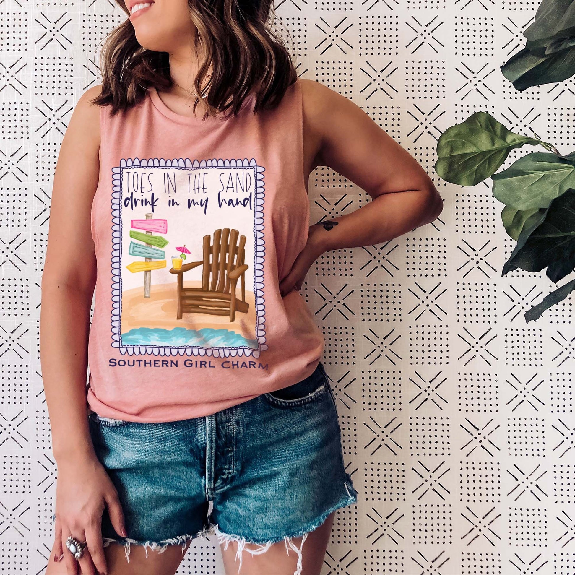 Southern Girl Charm Toes in the Sand Drink in my Hand Sublimation Design PNG Digital Download Printable Southern Prep Preppy Girly Beach