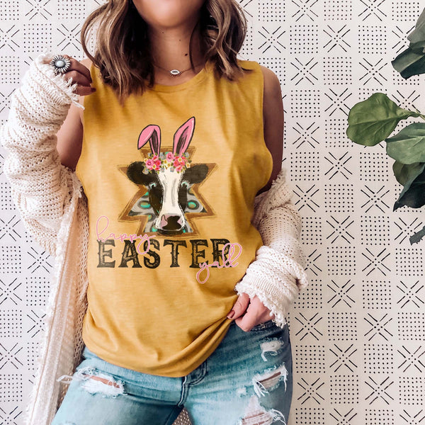 Happy Easter Y’all Cow Bunny Ears Sublimation Printable Design Country Western Easter Doodle Aztec Concho DTG Printing Digital Download
