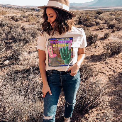 Destination Nowhere PNG Sublimation Design Digital Download Western Fashion Cactus Boho Desert Leopard Marquee Travel Wanderlust Printable
