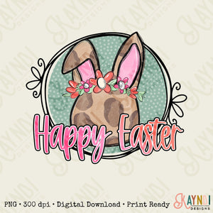 Happy Easter Bunny Sublimation Design PNG Digital Download Printable Cheetah Leopard Girl Girly Doodle Floral Flower Egg Hunting Children