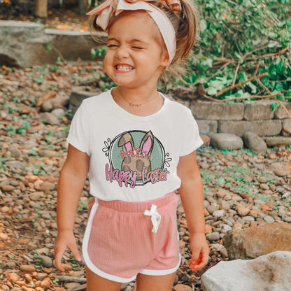 Happy Easter Bunny Sublimation Design PNG Digital Download Printable Cheetah Leopard Girl Girly Doodle Floral Flower Egg Hunting Children