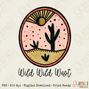 Wild Wild West Sublimation Design PNG Digital Download Printable Desert Cactus Western Retro Groovy Cowgirl Doodle