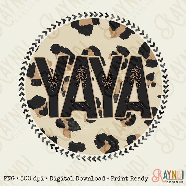 Yaya Sublimation Design PNG Digital Download Printable Leopard Mothers Day Mama Mini Cheetah Mom Momma Aunt Grandma Granddaughter Niece