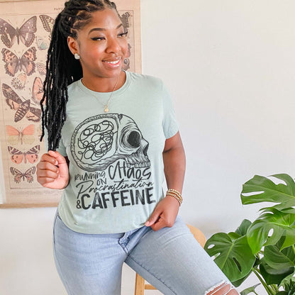 Running on Chaos Procrastination & Caffeine Sublimation Design PNG Digital Download Printable Skull Skeleton Brain Mental Health ADHD Mama