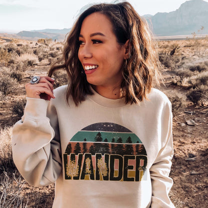 Wander Sublimation Design PNG Digital Download Printable Wanderlust Travel Camping Mountain Adventure Tree Hiking Nature Van Life Camper