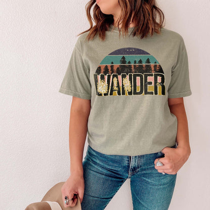 Wander Sublimation Design PNG Digital Download Printable Wanderlust Travel Camping Mountain Adventure Tree Hiking Nature Van Life Camper