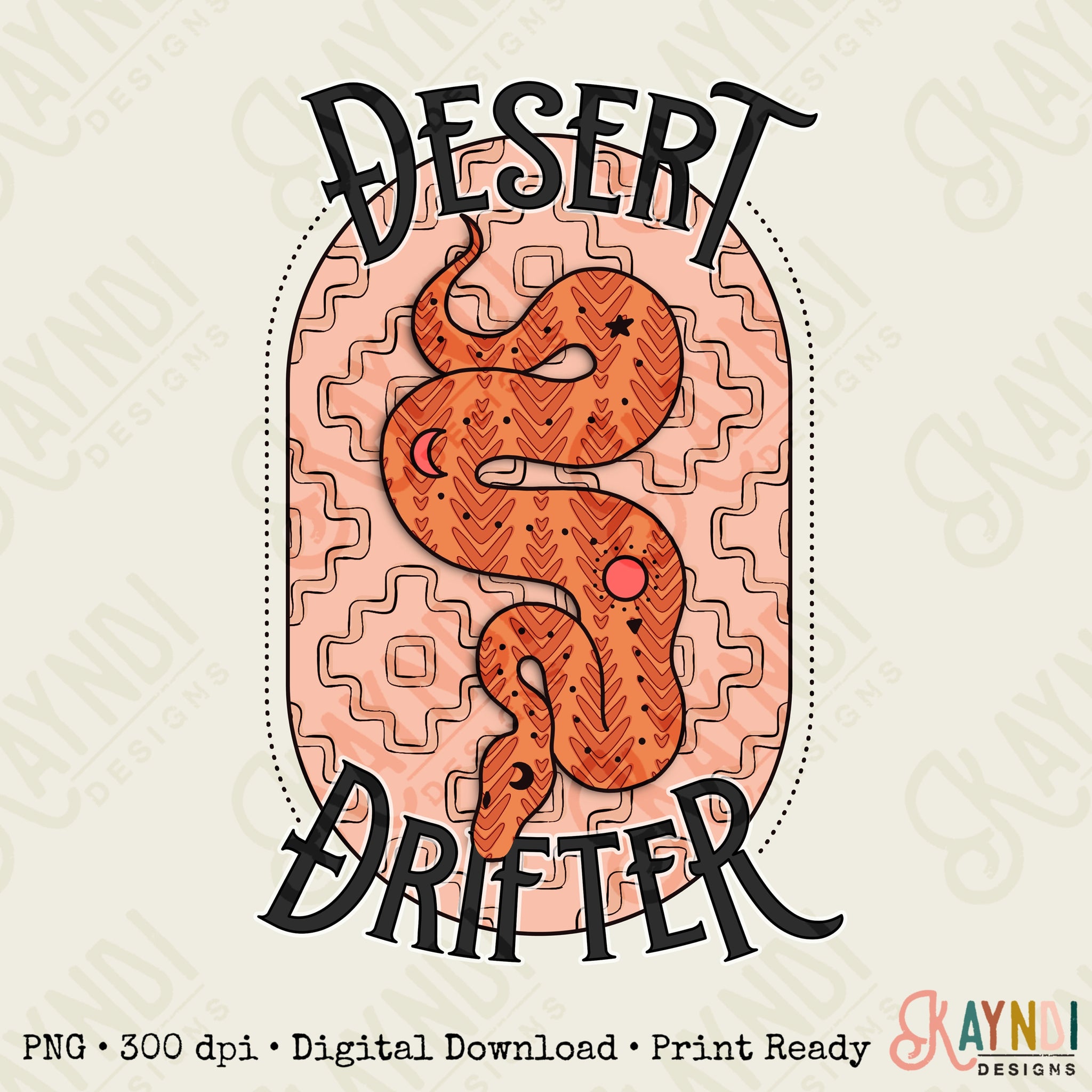 Desert Drifter Sublimation Design PNG Digital Download Printable Retro Adventure Snake Cactus Aztec Western Southern Country Vibes Boho