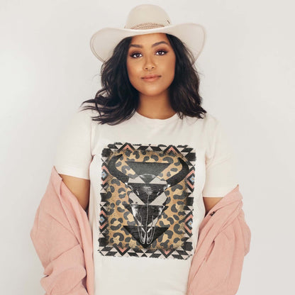 Leopard Steer Skull Sublimation Design PNG Digital Download Printable Bull Cow Print Western Aztec Tribal Cheetah Vintage Cowgirl Rodeo