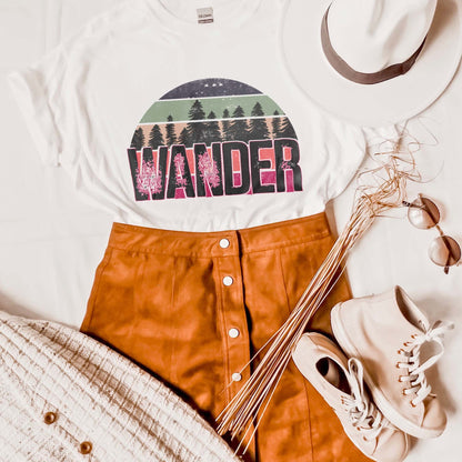 Wander Sublimation Design PNG Digital Download Printable Wanderlust Travel Camping Mountain Adventure Tree Hiking Nature Van Life Camper