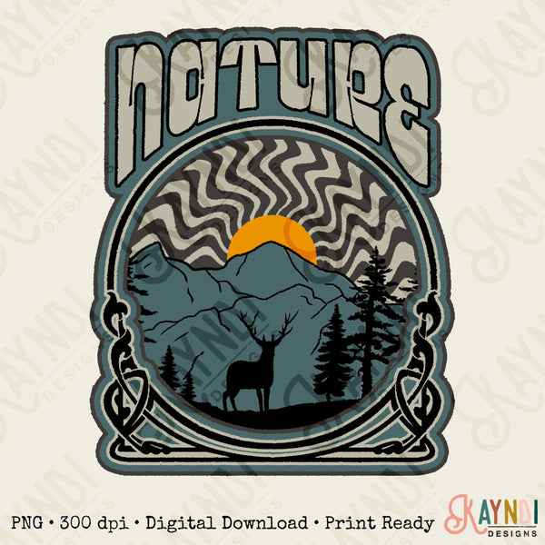 Retro Nature Sublimation Design PNG Digital Download Printable Mens Outdoor Adventure 70s Deer Hunting Season Manly Guys Boys Fathers Day