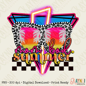 Mom Bod Summer Sublimation Design PNG Digital Download Printable Neon Lightning Bolt Thunder Checker 90s Mom Mama Momma Flames Neon Hot Mom