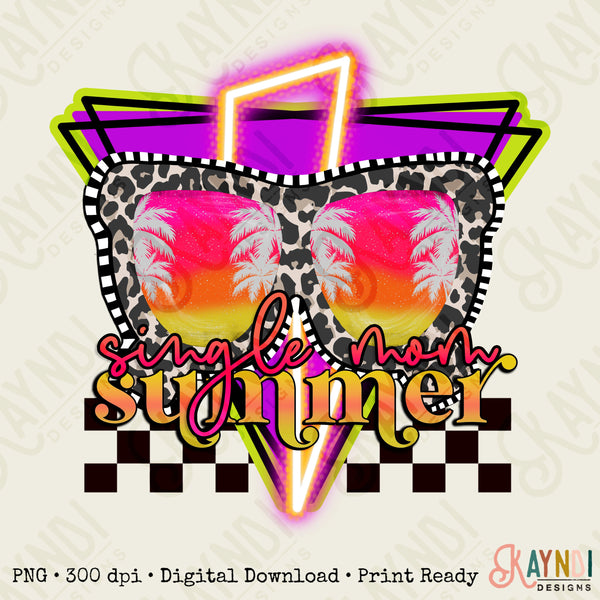Single Mom Summer Sublimation Design PNG Digital Download Printable Neon Lightning Bolt Thunder Checker 90s Mom Mama Momma Neon Hot Mom
