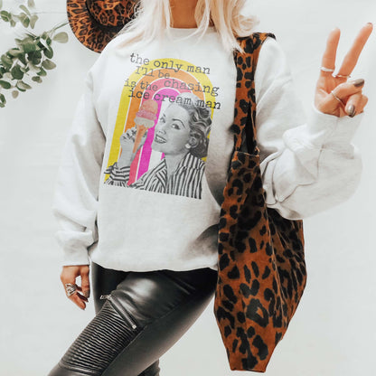 The Only Man I'll Be Chasing is the Ice Cream Man Sublimation Design PNG Digital Download Printable 40s 50s Retro Woman Pin Up Funny Snarky