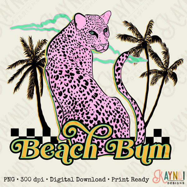 Beach Bum Sublimation Design PNG Digital Download Printable Leopard Sunburst Summer Beach Chair Pina Colada Coconut Drinkin Hawaii Vacation
