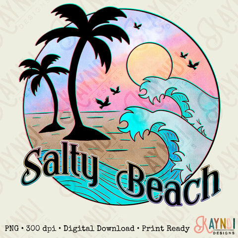 Salty Beach Sublimation Design PNG Digital Download Printable Vacation Ocean Summer Palm Trees Pastel Sunset Waves Wanderlust Travel Beaches