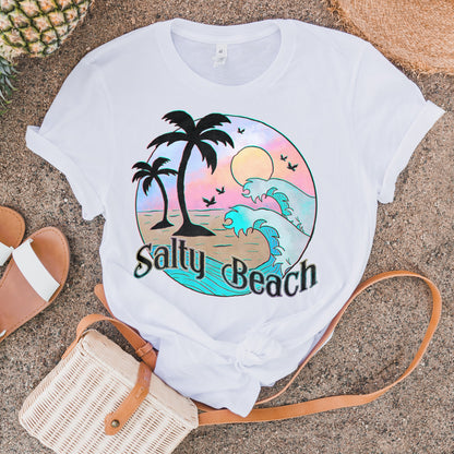 Salty Beach Sublimation Design PNG Digital Download Printable Vacation Ocean Summer Palm Trees Pastel Sunset Waves Wanderlust Travel Beaches