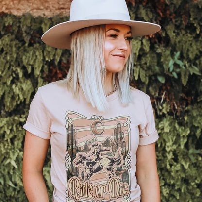 Ride or Die Tan Sublimation Design PNG Digital Download Printable Western Punch Rodeo Horseback Country Southern Retro Cactus Desert