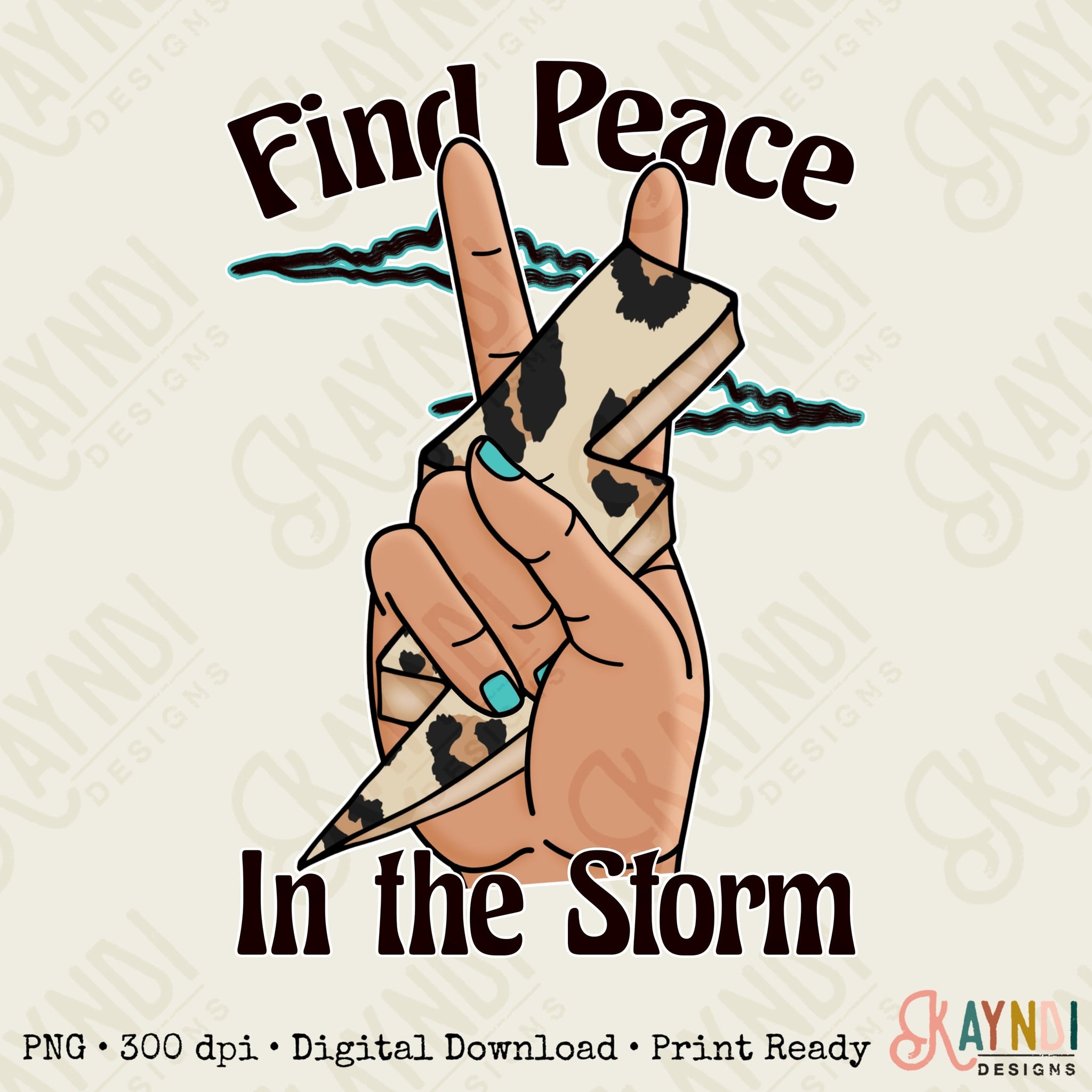 Find Peace in the Storm Sublimation Design PNG Digital Download Printable Mental Health Quote Peace Sign Hand Lightning Bolt Leopard 3
