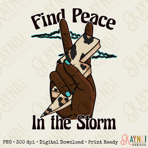 Find Peace in the Storm Sublimation Design PNG Digital Download Printable Mental Health Quote Peace Sign Hand Lightning Bolt Leopard 1