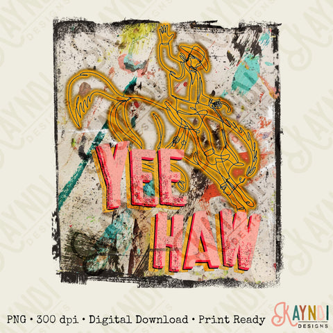 Yee Haw Sublimation Design PNG Digital Download Printable Rodeo Saddle Bronc Cowgirl Cowboy Western Neon Retro Horse Country Boho Southern