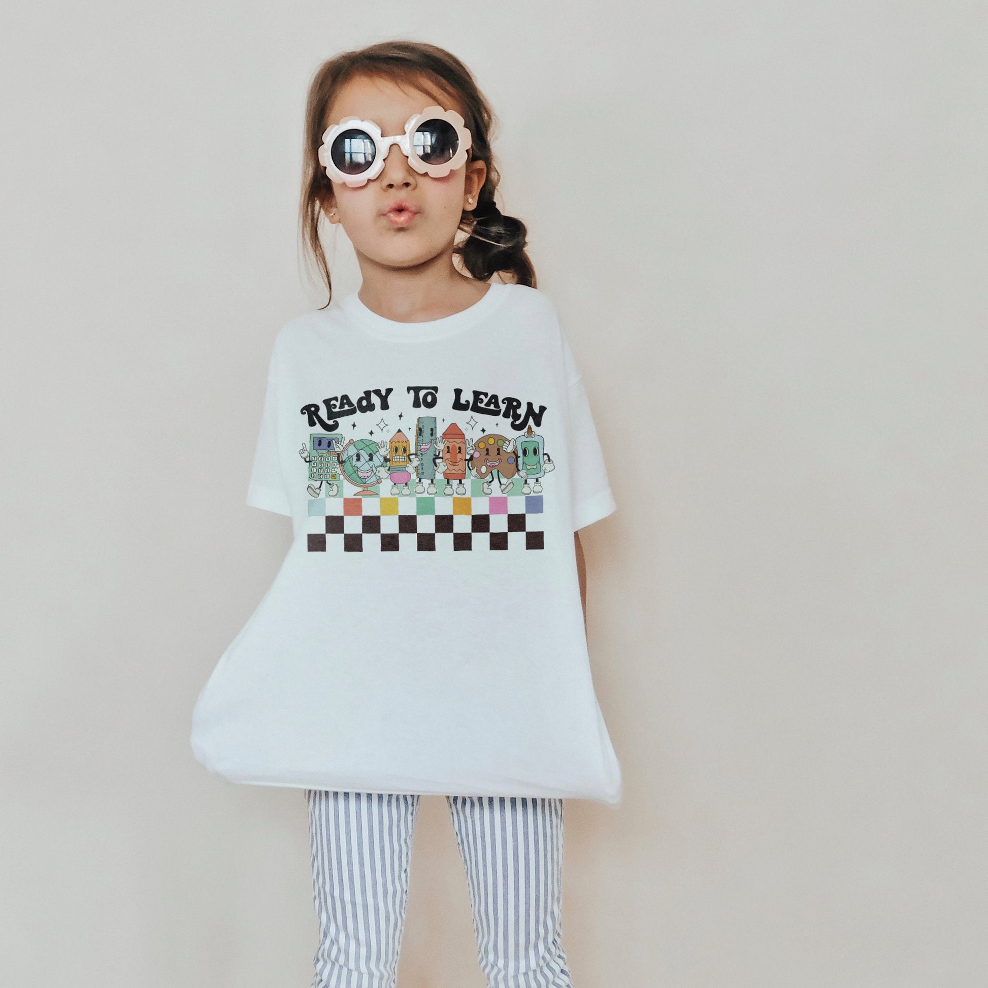 Ready to Learn Sublimation Design PNG Digital Download Printable School Supplies Teacher Elementary School Globe Crayon Pencil Retro Kids