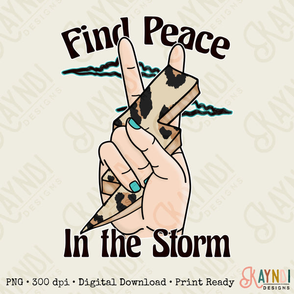 Find Peace in the Storm Sublimation Design PNG Digital Download Printable Mental Health Quote Peace Sign Hand Lightning Bolt Leopard 5