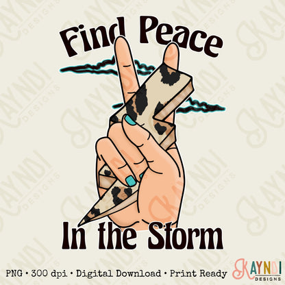 Find Peace in the Storm Sublimation Design PNG Digital Download Printable Mental Health Quote Peace Sign Hand Lightning Bolt Leopard 4