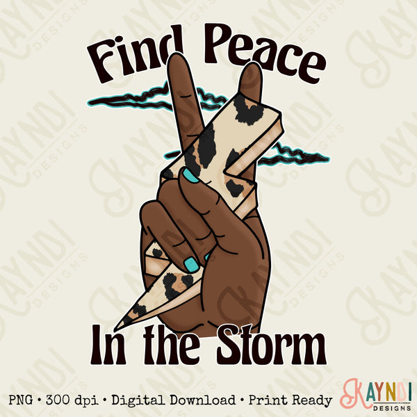 Find Peace in the Storm Sublimation Design PNG Digital Download Printable Mental Health Quote Peace Sign Hand Lightning Bolt Leopard 2