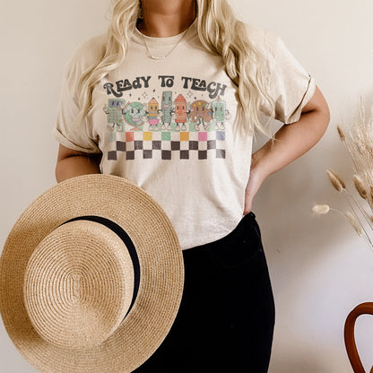 Ready to Teach Sublimation Design PNG Digital Download Printable School Supplies Teacher Elementary School Globe Crayon Pencil Retro Kids