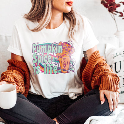 Pumpkin Spice is Life + Pocket Design Sublimation Design PNG Digital Download Printable Fall Halloween Coffee Cup Drink Latte Retro Groovy