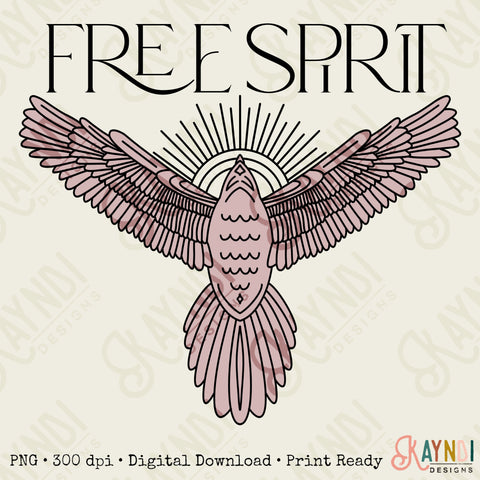 Free Spirit Sublimation Design PNG Digital Download Printable Bird Eagle Vintage Retro Rock Band 70s 80s 90s Boho Wild Grunge Rocker Trendy