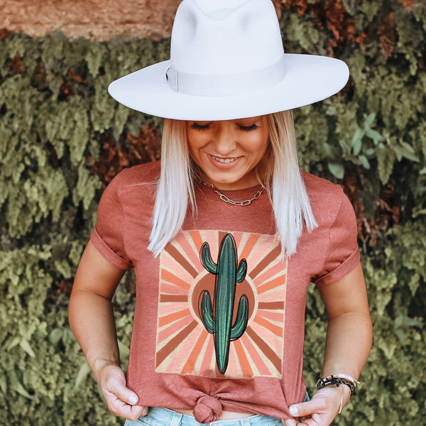 Hand Drawn Cactus Sublimation Design PNG Digital Download Printable Sun Sunburst 70s Western Punchy Retro Cowboy Cowgirl Bull Desert Bull