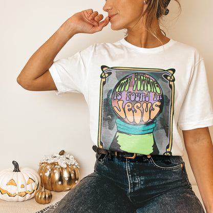 My Fortune is Found in Jesus Sublimation Design PNG Digital Download Printable Christian Halloween Spooky Mama Retro Groovy Crystal Ball