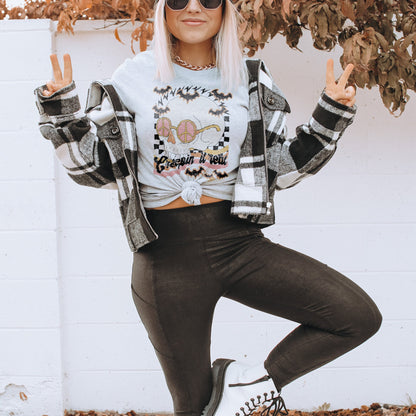 Creepin' it Real Sublimation Design PNG Digital Download Printable Groovy Retro Halloween Skull Skeleton Peace Hippie 70s Bat Checker Pocket