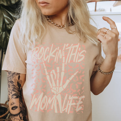 Rockin This Mom Life Pink Sublimation Design PNG Digital Download Printable Rock Rocker Grunge Skeleton Hand Skull Bad Moms Club Neutral