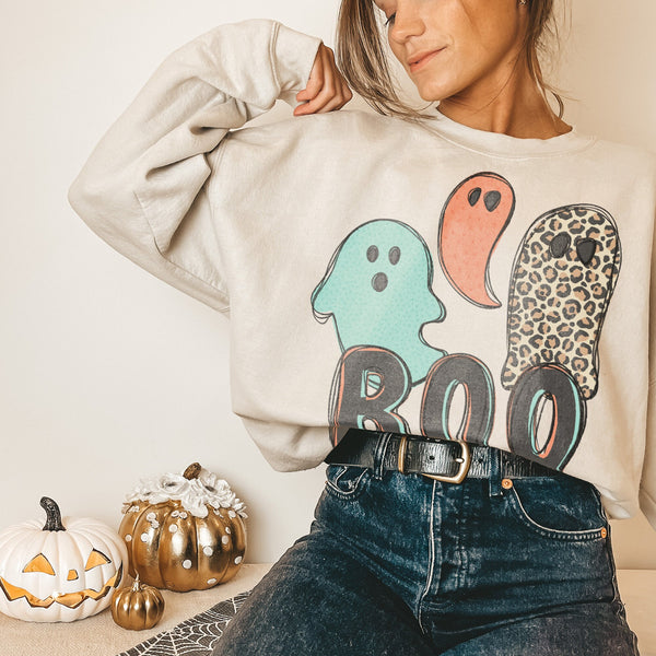 Boo Ghosts Sublimation Design PNG Digital Download Printable Leopard Cheetah Ghost Doodle Cute Halloween Fall Kids Trendy Spooky Autumn