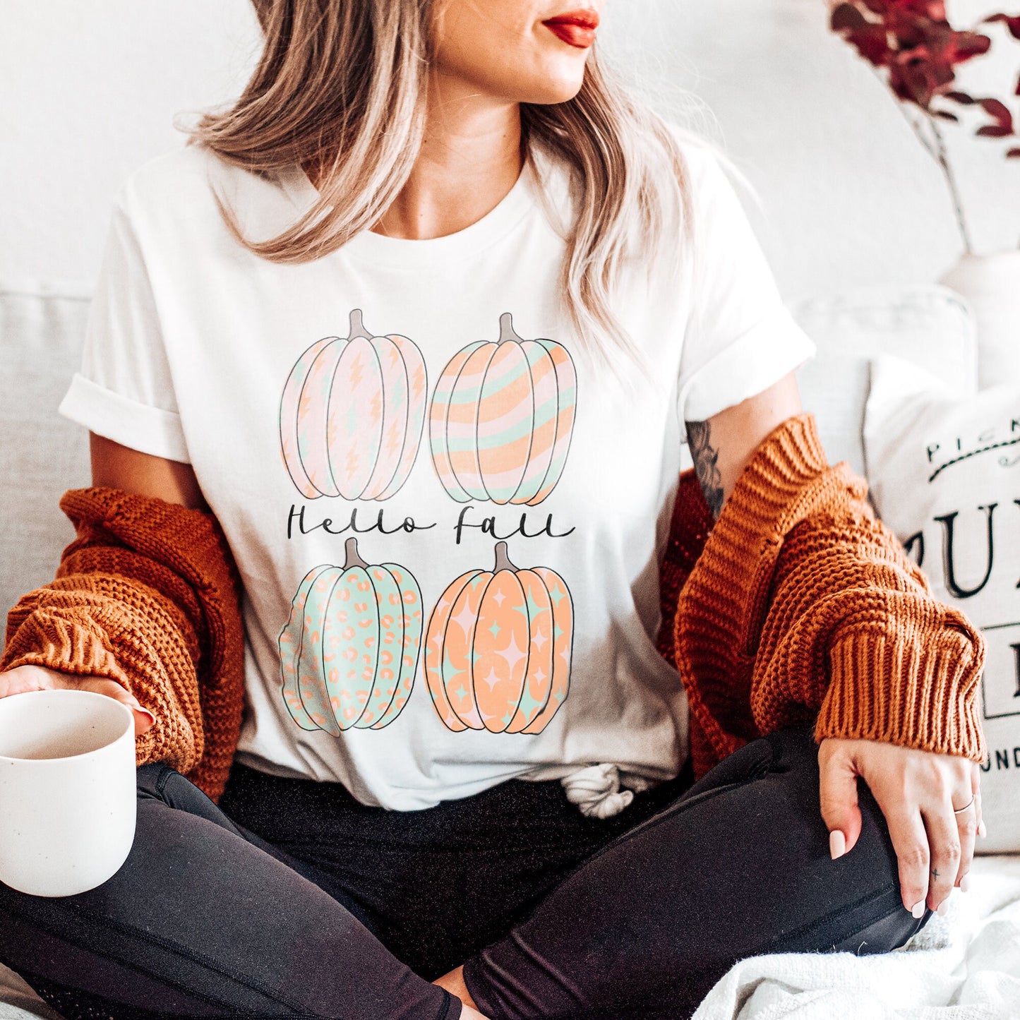 Hello Fall Sublimation Design PNG Digital Download Printable Groovy Retro Leopard Pumpkins Lightning Bolt Stars Halloween Autumn Cute Trendy