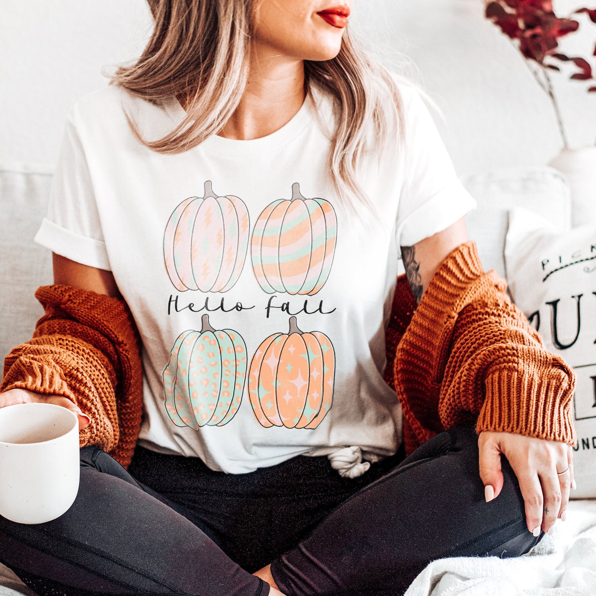 Hello Fall Sublimation Design PNG Digital Download Printable Groovy Retro Leopard Pumpkins Lightning Bolt Stars Halloween Autumn Cute Trendy