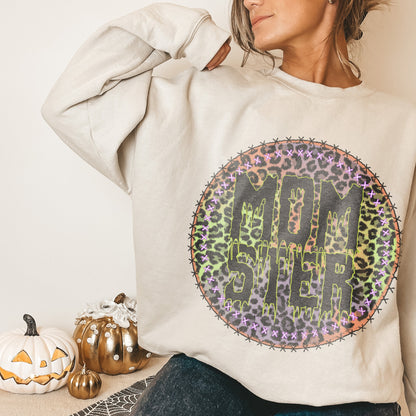 Momster Leopard Sublimation Design PNG Digital Download Printable Monster Mom Cheetah Halloween Fall Mama Zombie Creepy Spooky Ghoul