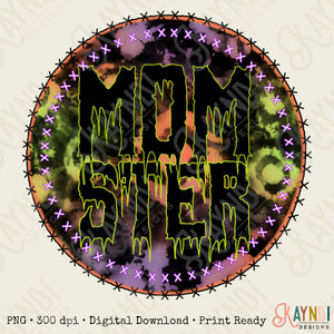 Momster Tiedye Sublimation Design PNG Digital Download Printable Monster Mom Tie dye Halloween Fall Mama Zombie Creepy Spooky Ghoul