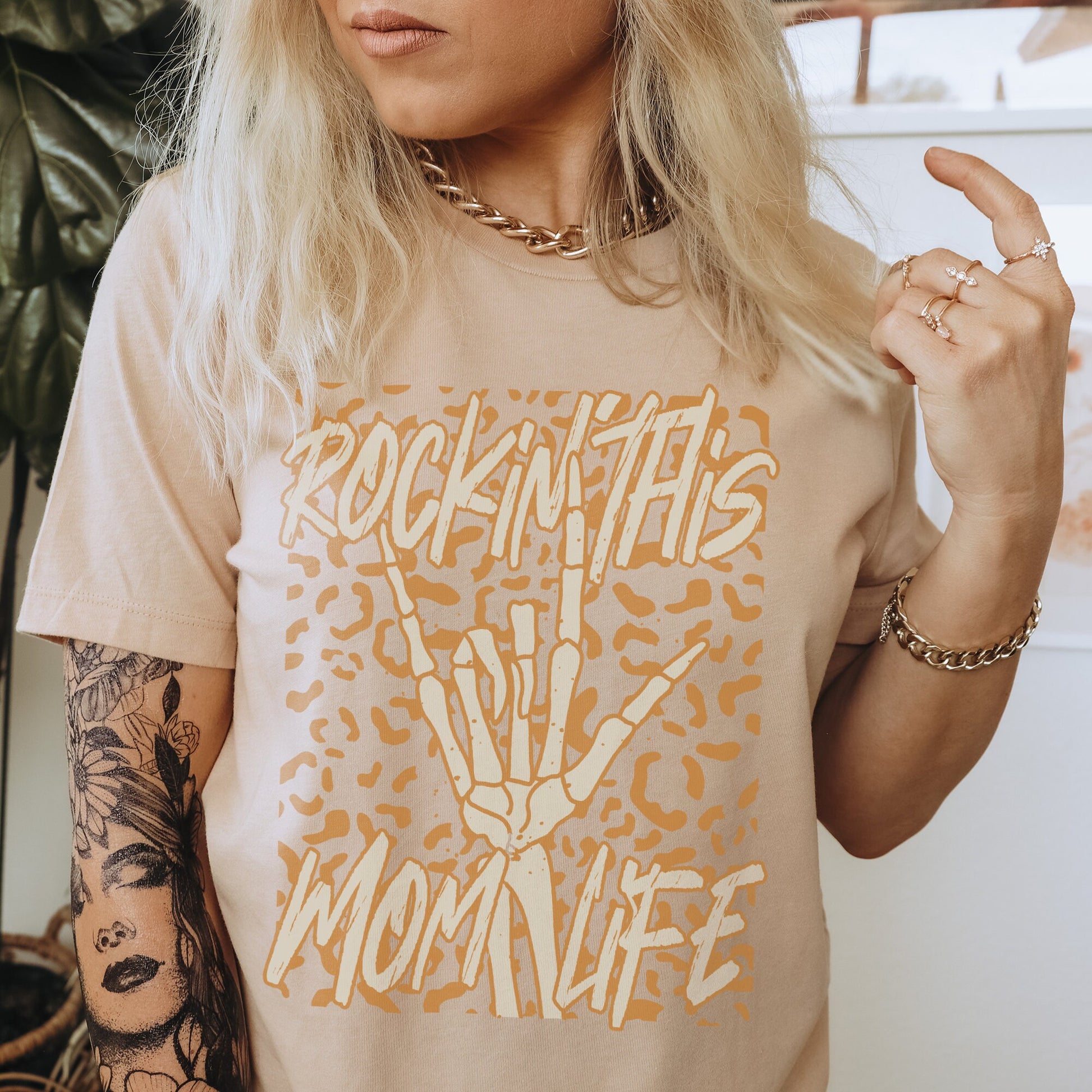Rockin This Mom Life Harvest Sublimation Design PNG Digital Download Printable Rock Rocker Grunge Skeleton Hand Skull Bad Moms Club Neutral