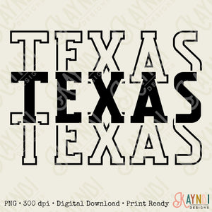 Texas Single Color Sublimation Design PNG Digital Download Printable Stacked Sports Football Basketball Lone Star State TX
