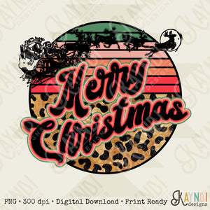 Merry Christmas Sublimation Design PNG Digital Download Printable Retro Santa Sleigh Christmas Reindeer Groovy Leopard Pink Cheetah