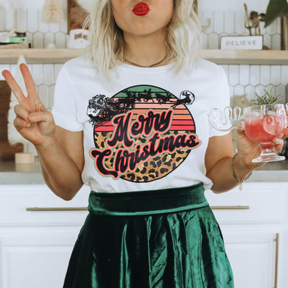 Merry Christmas Sublimation Design PNG Digital Download Printable Retro Santa Sleigh Christmas Reindeer Groovy Leopard Pink Cheetah