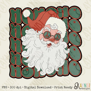 Ho Ho Ho Santa Claus Sublimation Design PNG Digital Download Printable Groovy Retro 70s Hippie Glasses Peace Sign Christmas 90s Boho