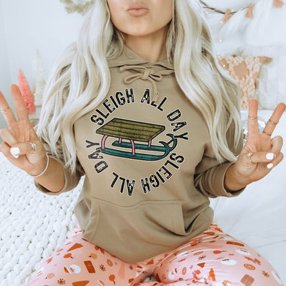 Sleigh All Day Pink Sublimation Design PNG Digital Download Printable Christmas Sled Vintage Kids Winter Santa Snow Sledding Snow Day