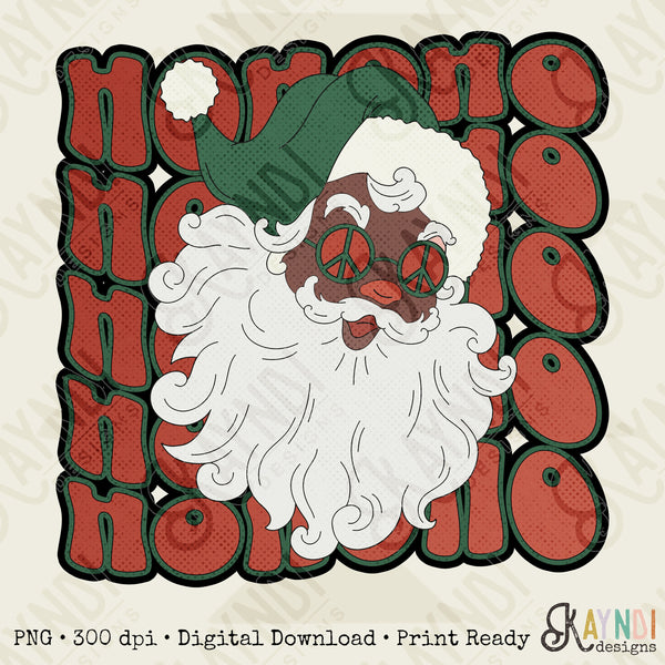Ho Ho Ho Santa Claus Sublimation Design PNG Digital Download Printable African Groovy Retro 70s Hippie Glasses Peace Sign Christmas 90s Boho