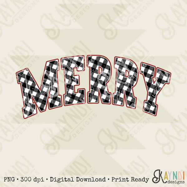 Merry Sublimation Design PNG Digital Download Printable Christmas Gingham Print Country Merry Christmas Winter Mama Holly Jolly Retro