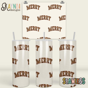 Merry Leopard Seamless Tumbler Sublimation Design PNG Digital Download Printable Sweater Varsity College Letters Cheetah Christmas Winter
