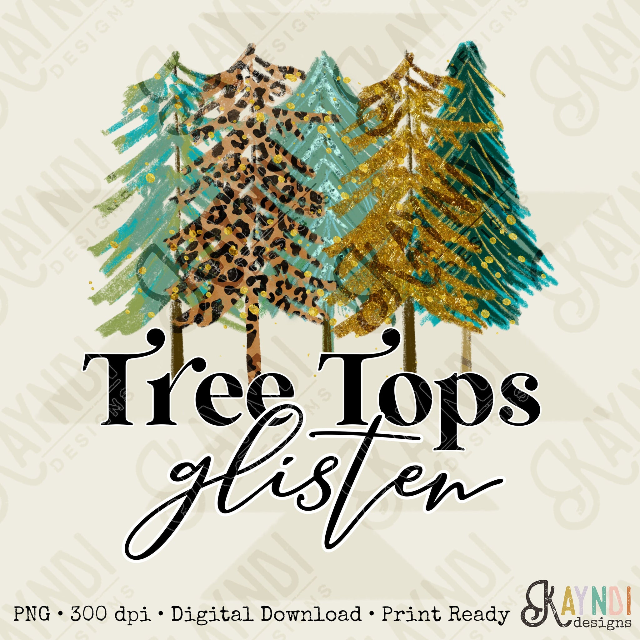 Tree Tops Glisten Sublimation Design PNG Digital Download Printable Christmas Winter Leopard Cheetah Christmas Tree Trees